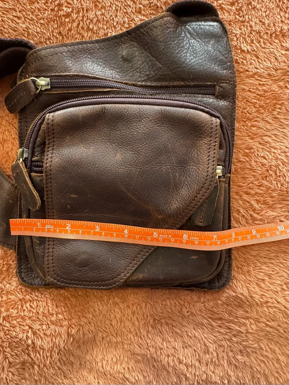 Men's Brown Leather Messenger Crossbody Bag - Picture 15 of 16